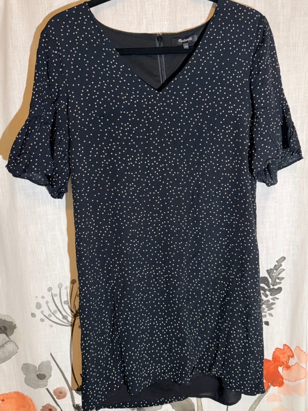 Madewell Black Polka Dot V-Neck Mini Dress - Picture 2 of 10
